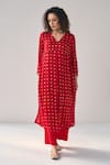 Buy_Label Mansi Nagdev_Red Modal Silk Tie-dye Bandhani V-neck Aiyana Pattern Anarkali With Pant_at_Aza_Fashions