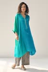 Buy_Label Mansi Nagdev_Blue Modal Silk Embellished Bead Matilda Ombre Asymmetric Kurta With Pant _Online_at_Aza_Fashions