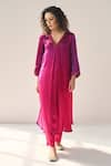 Buy_Label Mansi Nagdev_Pink Modal Silk Embellished Sequin V-neck Ophelia Ombre Kurta With Pant _at_Aza_Fashions