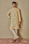 Buy_Asuka_Beige Jacquard, Silk Embroidery, Mirrors Mughal Pattern Kurta Set _at_Aza_Fashions