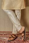 Asuka_Beige Jacquard, Silk Embroidery, Mirrors Mughal Pattern Kurta Set _Online_at_Aza_Fashions