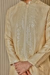 Buy_Asuka_Beige Jacquard, Silk Embroidery, Mirrors Mughal Pattern Kurta Set _Online_at_Aza_Fashions