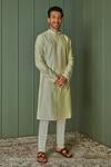 Buy_Asuka_Green Tussar Silk Embroidered Resham Work Kurta Set _at_Aza_Fashions