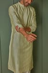 Buy_Asuka_Green Tussar Silk Embroidered Resham Work Kurta Set _Online_at_Aza_Fashions