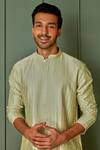Shop_Asuka_Green Tussar Silk Embroidered Resham Work Kurta Set _Online_at_Aza_Fashions