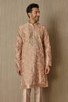 Buy_Asuka_Peach Chanderi Silk Embroidered Sequin Floral Dori Kurta Set _Online_at_Aza_Fashions