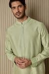 Buy_Asuka_Green Embroidered Resham Work Striped Kurta Set _Online_at_Aza_Fashions