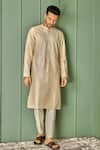 Buy_Asuka_Beige Chanderi Silk Embroidered Resham Work Vintage Kurta Set _at_Aza_Fashions