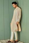 Asuka_Beige Chanderi Silk Embroidered Resham Work Vintage Kurta Set _Online_at_Aza_Fashions