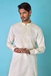 Shop_Asuka_Ivory Jacquard Silk Printed And Embroidered Vintage Yoke Kurta Set _Online_at_Aza_Fashions