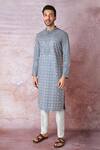 Buy_Asuka_Blue Tussar Silk Embroidered Resham Mughal Jaal Kurta Set _at_Aza_Fashions
