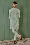 Asuka_Green Jacquard Printed And Embroidered Diamond Jaal & Thread Work Kurta Set _Online_at_Aza_Fashions