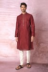 Buy_Asuka_Maroon Chanderi Silk Embroidered Lurex And Resham Work Floral Jaal Kurta Set _at_Aza_Fashions