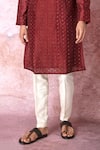 Asuka_Maroon Chanderi Silk Embroidered Lurex And Resham Work Floral Jaal Kurta Set _Online_at_Aza_Fashions