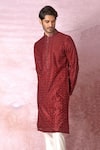 Buy_Asuka_Maroon Chanderi Silk Embroidered Lurex And Resham Work Floral Jaal Kurta Set _Online_at_Aza_Fashions