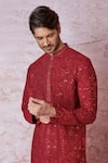 Shop_Asuka_Red Chanderi Silk Embroidered Sequin And Cross Stitch Resham Work Kurta Set _Online_at_Aza_Fashions