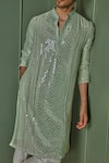 Buy_Asuka_Green Chanderi Embroidered Mirror Kurta Set _Online_at_Aza_Fashions