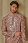 Asuka_Brown Chanderi Silk Embroidered Floral Vine Kurta Set _Online_at_Aza_Fashions