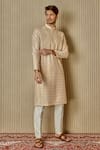 Shop_Asuka_Beige Tussar Silk Embroidered Floral Jaal Kurta Set _at_Aza_Fashions