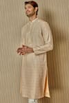 Asuka_Beige Tussar Silk Embroidered Floral Jaal Kurta Set _Online_at_Aza_Fashions