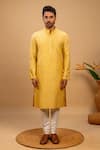 Agape_Yellow Cotton Silk Embroidered Braided Kurta And Churidar Set _Online_at_Aza_Fashions