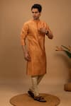 Buy_Agape_Orange Silk Embroidered Plain Straight Kurta And Churidar Set_at_Aza_Fashions
