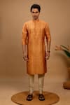 Buy_Agape_Orange Silk Embroidered Plain Straight Kurta And Churidar Set_Online_at_Aza_Fashions