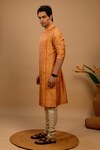 Shop_Agape_Orange Silk Embroidered Plain Straight Kurta And Churidar Set_Online_at_Aza_Fashions