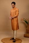 Agape_Orange Silk Embroidered Plain Straight Kurta And Churidar Set_at_Aza_Fashions