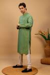 Buy_Agape_Green Cotton Silk Pleated Panel Kurta And Churidar Set _at_Aza_Fashions