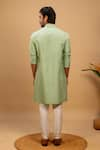 Shop_Agape_Green Cotton Silk Geometric Motif Achkan Kurta And Trouser Set _at_Aza_Fashions