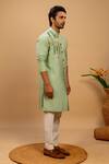 Shop_Agape_Green Cotton Silk Geometric Motif Achkan Kurta And Trouser Set _Online_at_Aza_Fashions