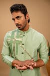 Buy_Agape_Green Cotton Silk Geometric Motif Achkan Kurta And Trouser Set 