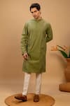 Buy_Agape_Green Cotton Embroidered Thread Quilted Kurta And Churidar Set _at_Aza_Fashions