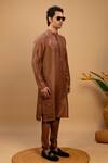 Buy_Agape_Brown Silk Pintucked Kurta And Churidar Set _Online_at_Aza_Fashions