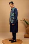 Agape_Blue Cotton Printed Botanical Bundi Kurta Set _Online_at_Aza_Fashions