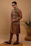 Shop_Agape_Brown Silk Printed Geometric Bundi Pintuck Kurta Set _Online_at_Aza_Fashions