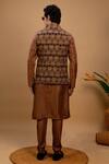 Agape_Brown Silk Printed Geometric Bundi Pintuck Kurta Set _at_Aza_Fashions