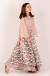 Pasha India_Brown Dull Satin Print Pansy Garden Layered Kali Lehenga Set _Online_at_Aza_Fashions