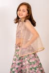 Buy_Pasha India_Brown Dull Satin Print Pansy Garden Layered Kali Lehenga Set _Online_at_Aza_Fashions