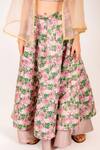 Pasha India_Brown Dull Satin Print Pansy Garden Layered Kali Lehenga Set _at_Aza_Fashions