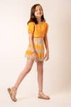 Shop_Pasha India_Yellow Cotton Striped Art Mini Skirt With Puffed Sleeves Crop Top _Online_at_Aza_Fashions