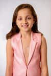 Pasha India_Pink Cotton, Rayon Embroidery Cherry Blossom Stripe Art Print Blazer With Pant _at_Aza_Fashions