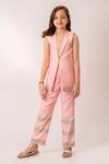 Buy_Pasha India_Pink Cotton, Rayon Embroidery Cherry Blossom Stripe Art Print Blazer With Pant _at_Aza_Fashions