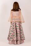 Shop_Pasha India_Brown Dull Satin Print Pansy Garden Layered Kali Lehenga Set _at_Aza_Fashions