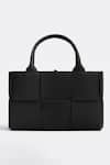 Buy_Pine and Drew_Black Checkered Woven Aurora Pure Leather Mini Tote Bag _at_Aza_Fashions