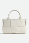 Buy_Pine and Drew_White Checkered Woven Aurora Leather Mini Tote Bag _at_Aza_Fashions