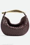 Buy_Pine and Drew_Brown Checkered Woven Cecily Pure Leather Bag_at_Aza_Fashions