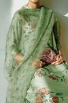 Shop_Dot_Green Cotton, Silk, Organza Embroidery Round Bloome Anaar Print Kurta Pant Set _at_Aza_Fashions