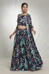 Buy_Samyukta Singhania_Blue Slim Georgette Printed Floral Cape Open Foliage Lehenga Set _Online_at_Aza_Fashions